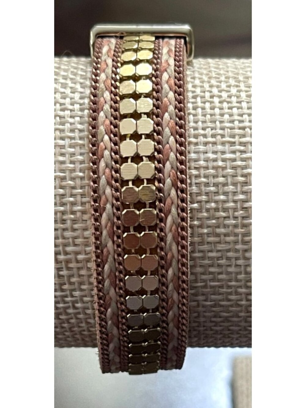 Boho Pink Leather Gold Disc Magnetic Bracelet